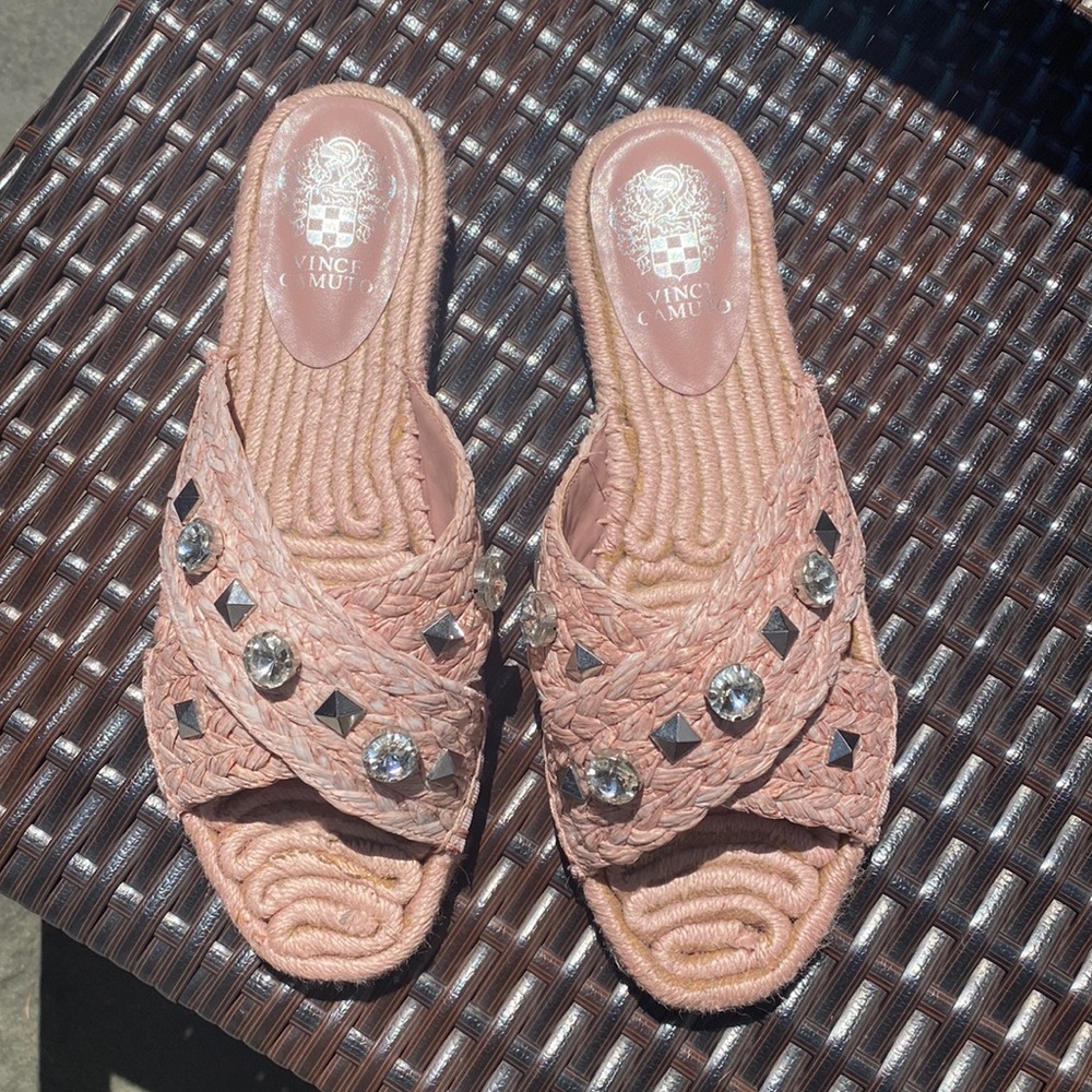 Beautiful pink sandals with jewels. Size 8. Never worn outdoors, once at home.